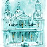St Paul's Cathedral London snow scene as a Christmas card perhaps. 6 by 4 inches white card and envelope. 