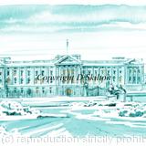 Buckingham palace london in snow as a 6 by 4 inch greeting card.