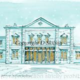 Wolverhampton grand station snow and lights. Greeting or invitation card or Christmas card. 6 by 4 inches with white envelope.