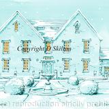 lemore manor as a snow scene card for winter wedding. 6 by 4 card. This can be personalised any way you wish.