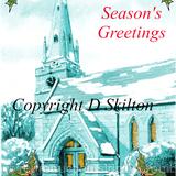 Wombourne Church St Benedict Biscop snnow picture SEASONS GREETINGS. 6 by 4 inch white card with white envelope. Personalisation and other greetings available.