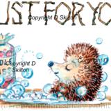 332 Puddle bomb skillipig greeting card design . Printed on a 6 by 4 inch ivory card with brown recycled envelope.