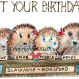 372 Hogisiversity Challenge, IS IT YOUR BIRTHDAY ?  One of our Skillipigs Cards.      6 by 4 inch ivory card with brown recycled envelope.
