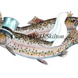 Brown trout wedding pair as a 6 by 4 inch card design. Invitation, thank you or save the date perhaps.