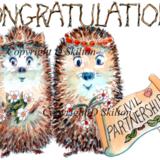 470 skillipig greeting card collection. Civil partnership with two brides Congratulations. 6 by 4 ivory greeting card.