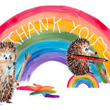 Rainbow thank you card with Skillipigs. 6 by 4 inch ivory card with brown recycled envelope. This image is copyright free bu please mention the Skillipigs. 