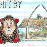 Whitby whale bones and harbour with the Skillipigs. 6 by 4 inch greeting card with brown recycled envelope.