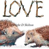 1 LOVE two hedgehogs greeting 6 by 4 inch greeting card with brown recycled envelope.