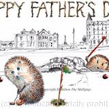 627 HAPPY FATHERS DAY 18th St Andrews. Skillipigs greeting card with brown recycled envelope.