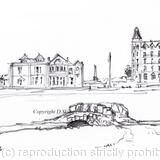 St Andrews Golf Course 18th hole pencil drawing. Greeting card 6 by 4 inches with white envelope