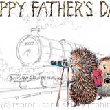 625 HAPPY FATHERS DAY train spotters. Skillipigs greeting card 6 by 4 inches with brown recycled envelope.