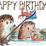 624 HAPPY BIRTHDAY rock pools. Skillipigs greeting card 6 by 4 inches with brown recycled envelope.