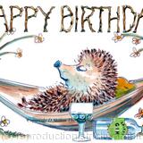 622 HAPPY BIRTHDAY gin and hammock Skillipig greeting card. 6 by 4 inches with brown recycled envelope.