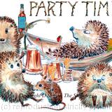 620 PARTY TIME  Skillipigs greeting card 6 by 4 inches with brown recycled envelope.