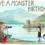 617 HAVE A MONSTER BIRTHDAY Loch Ness. Skillipig greeting card with brown envelope.