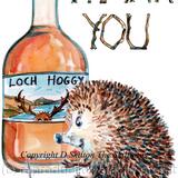 616 THANK YOU whisky and glass. Skillipigs greeting card 6 by 4 inches with brown recycled envelope.