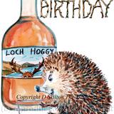 615 HAPPY BIRTHDAY whisky and glass. Skillipig greeting card 6 by 4 inches with recycled brown envelope.