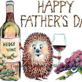 613 HAPPY FATHERS DAY wine bottle and glass. Skillipigs greeting card 6 by 4 inches with brown recycled envelope.