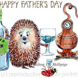 612 HAPPY FATHER'S DAY gin and still. Skillipigs greeting card with brown recycled envelope.