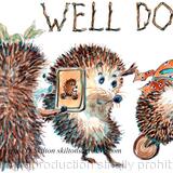 611 WELL DONE bike riding. Skillipigs greeting card 6 by 4 with recycled brown envelope.