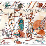 599 BAYEAUX TAPESTRY with Skillipigs. Greeting card.