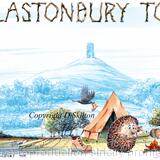 Glastonbury Tor camping Skillipig Grand tour greeting card. 