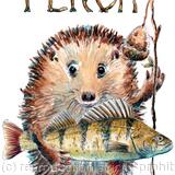 Perch with the Skillipigs ( fun hedgehogs) greeting card. 6 by 4 inches with brown recycled envelope.