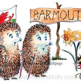 Barmouth skillipig walkers with sign post. 6 by 4 inch greeting card with brown recycled envelope.