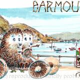 Barmouth with the Skillipigs in a car. 6 by 4 inch Greeting card with brown recycled envelope.