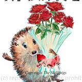 590 THANK YOU roses. Skillipig greeting card, 6 by 4 inches with brown recycled envelope.