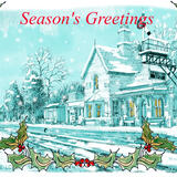 Hampton Loade Station snow SEASON'S GREETINGS 6 by 4 inch greeting card with white envelope.