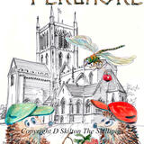 Pershore Abbey Skillipig Grand tour with fruit. 6 by 4 inch greeting card with brown recycled envelope.