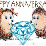 649 HAPPY ANNIVERSARY diamond. Skillipig greeting card 6 by 4 inches with brown recycled envelope