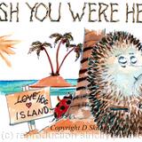 480 WISH YOU WERE HERE Skillipig greeting card 6 by 4 with brown recycled envelope.