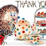446 THANK YOU tea and cakes. Skillipig 6 by 4 inch greeting card with brown recycled envelope.