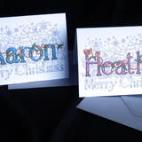 Any name in this design, 6 by 4 Christmas card ideal for sending money in a more personal way. £2.50 each please give name required.