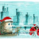 Caernarfon Castle with Santa paws Skillipig Christmas card 6 by 4 