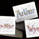 ARTHUR ELLIE MAE WYNTER examples of Christmas name art 6 by 4 inch cards with silver envelopes. This purchase is for one card and you need to message which name  you want 