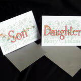 Son or Daughter Christmas name art designs. 6 by 4 inch card with silver envelope. Please say which card you want. Any relative name available, please ask.