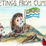 GREETINGS FROM CUMBRIA skillipig card. 6 by 4 inch card with brown envelope.
