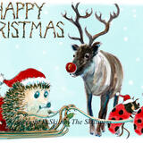 846 sleigh reindeer HAPPY CHRISTMAS. 6 by 4 inch card with brown recycled envelope. 