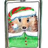 811 SENDING AN ELFIE Skillipigs Christmas card. 6 by 4 inches brown recycled envelope. 