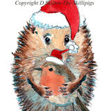 684 CHRISTMAS HUGS with Robin. Skillipigs 6 by 4 inch card with recycled envelope.