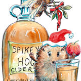 676 HAPPY CHRISTMAS cider flagon and glass. skillipig 6 by 4 inch card with brown recycled envelope.