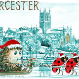 WORCESTER with Skillipig Christmas sleigh, 6 by 4 inch card with envelope.