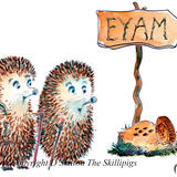 EYAM cyclists, Skillipigs sign post card design. 6 by 4 inch card with envelope.