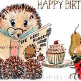 123N  hungry hedgehog reading book HAPPY BIRTHDAY Skillipigg greeting card 6 by 4 with envelope.