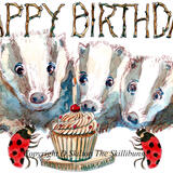 5 5 SF Skillipig Friends card badger babies HAPPY BIRTHDAY