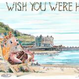 LLandudno deck chair in a  hedgehog  and pier. 6 by 4 inch greeting card. Any greeting available.