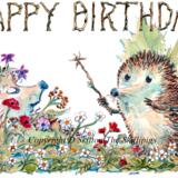 696N HAPPY BIRTHDAY fairy hedgehog and wand. Skillipig 6 by 4 inch greeting card with envelope.